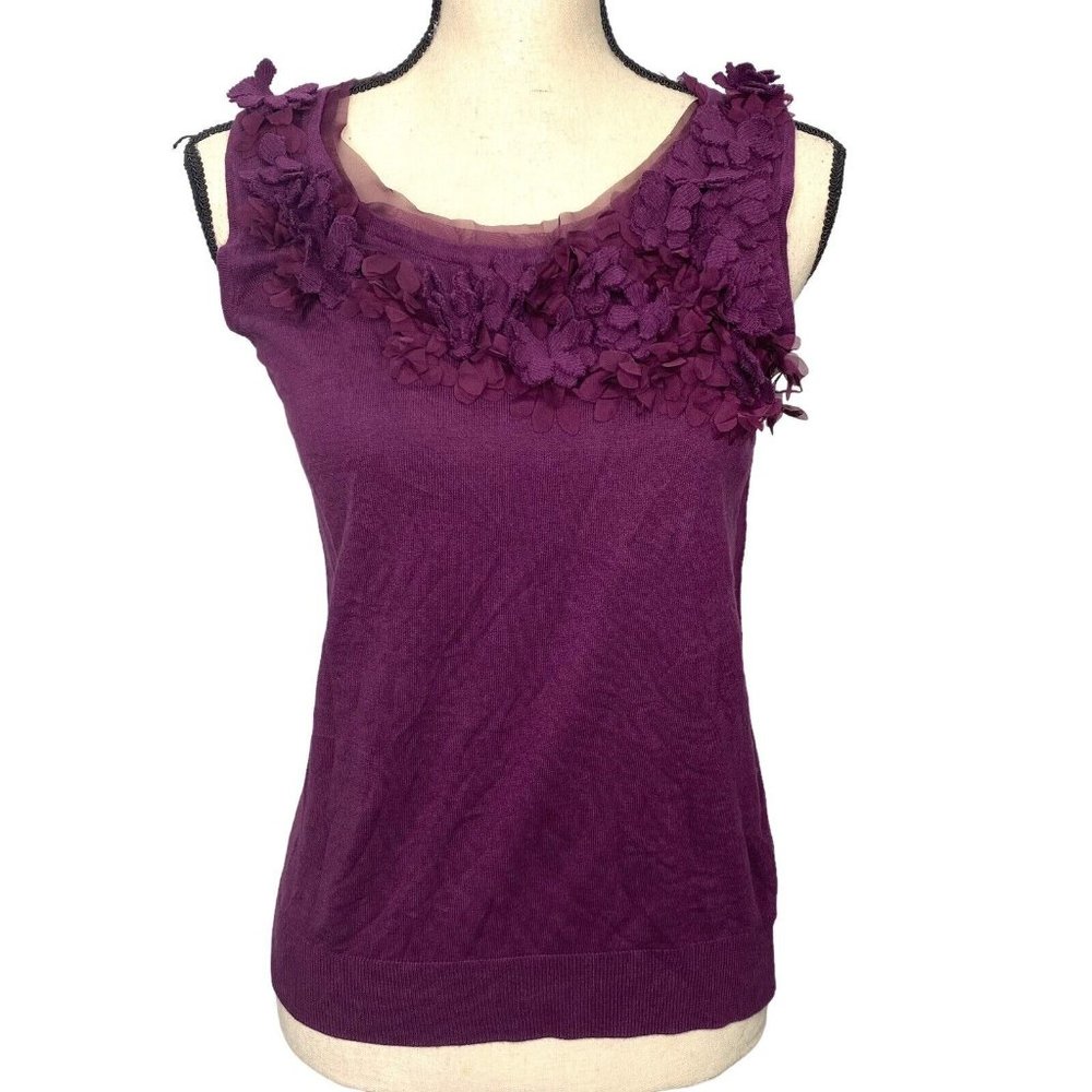Talbots Purple Sleeveless Floral Appliqué Tank Top